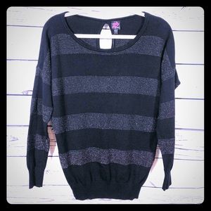 2B BeBe Striped Metallic Sparkly Long Sleeve Y2K Knit Top
